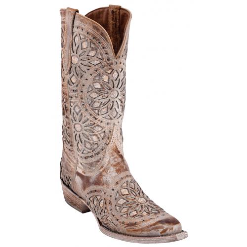 Ferrini Ladies 81761-10 Shabby Genuine Cowhide Leather V-Toe Cowboy Boots.