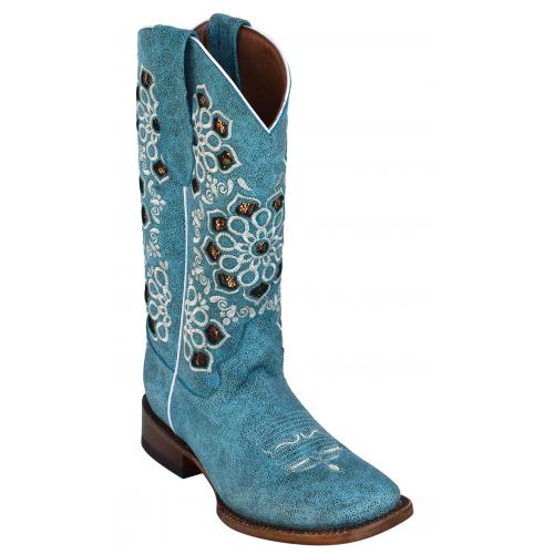 Ferrini Ladies 84093-50 Turquoise Genuine Cowhide Leather S-Toe Cowboy Boots.