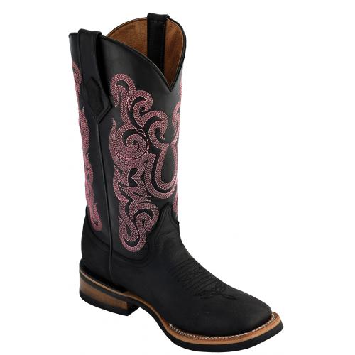 Ferrini Ladies 85093-04 Black Genuine Cowhide Leather S-Toe Cowboy Boots.