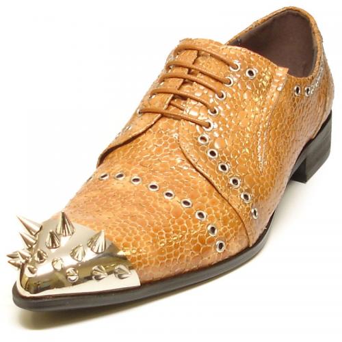 Fiesso Tan Genuine Leather Gold Metal Tip Lace-Up Shoes FI6937.