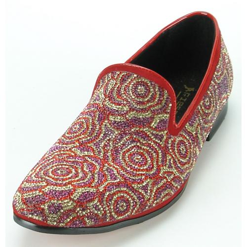 Fiesso Red Genuine Suede Leather Loafer With Rhinestones FI7098.