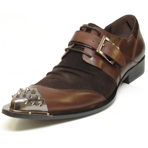 Fiesso Brown Genuine Leather Metal Tip Lace-Up Buckle Shoes FI6861.