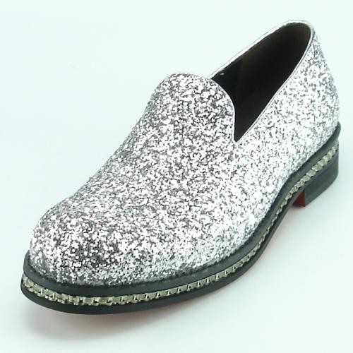 Fiesso Silver Genuine Leather Loafers With Silver Sole Bracelet FI7118.