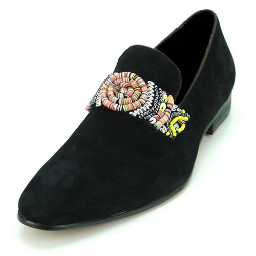 Fiesso Black Suede Slip-on Shoes With Decorated Band FI7193.