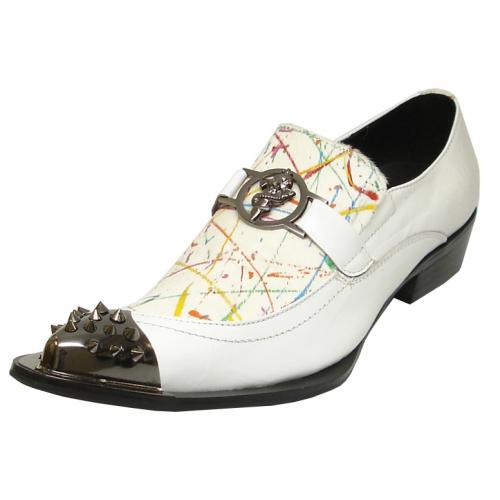 Fiesso White Genuine Leather Metal Tip Slip-On Shoes FI6847.