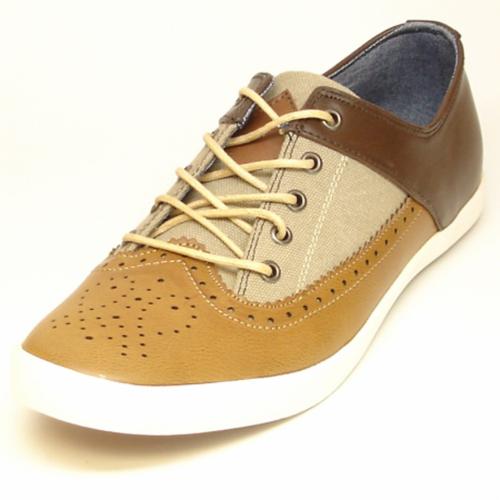 Fiesso Brown Perforated PU Leather / Denim Lace-Up Sneakers FI2196.