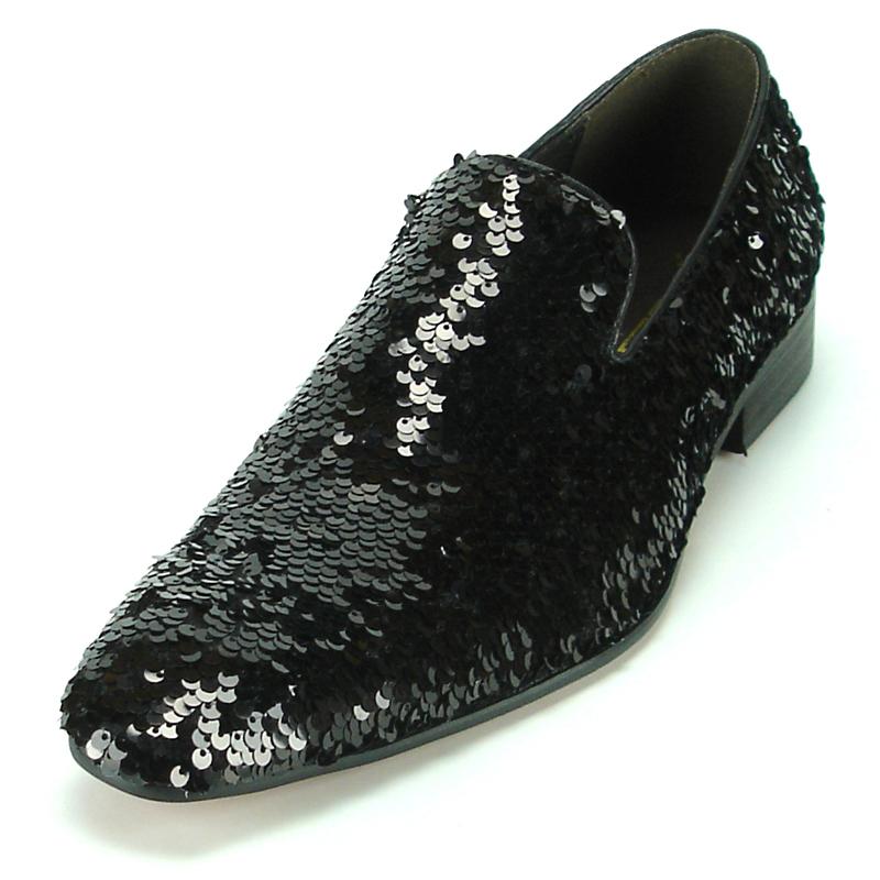 Fiesso Black Sequins Genuine Leather Slip-On Shoes FI7102. - $139.90 ...