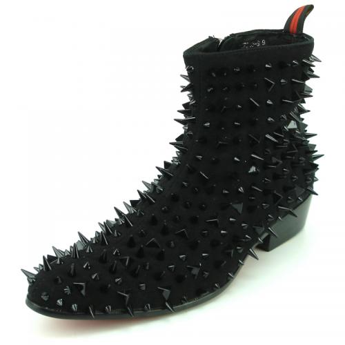 Fiesso Black Suede Spikes Ankle Boots FI7316-S