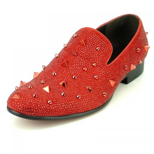 Fiesso Red Suede Rhinestones / Spikes Slip-On F17364.