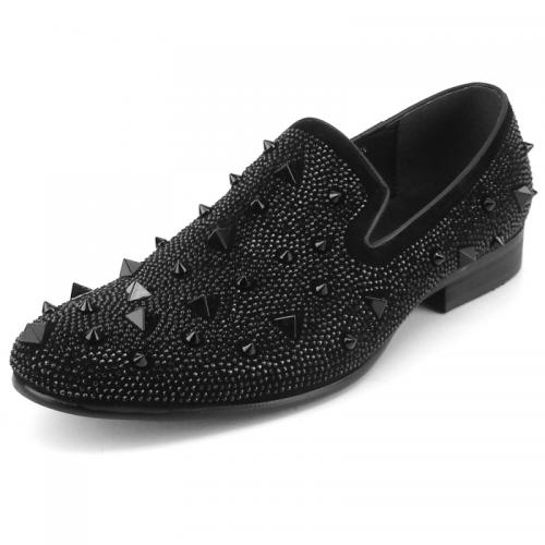 Fiesso Black Suede Rhinestones / Spikes Slip-On F17364.