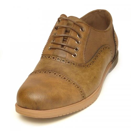 Fiesso Brown PU Leather Casual Cap-Toe Shoes FI2186.