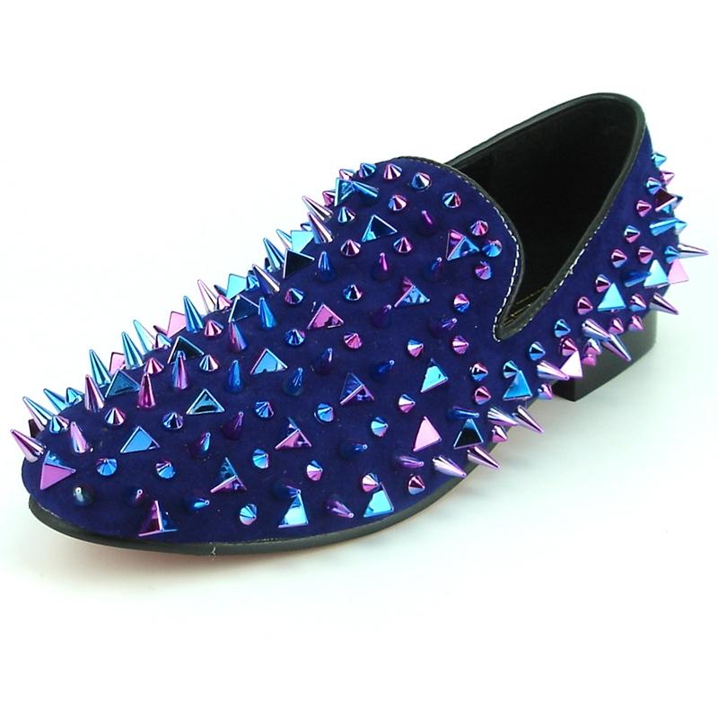 purple loafers with spikes