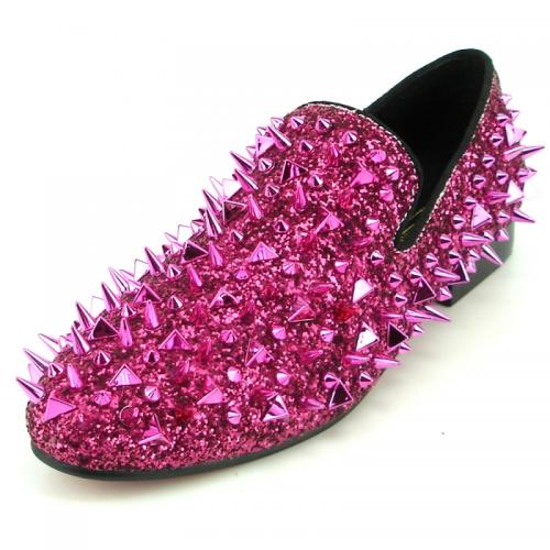 Fiesso Rose Suede Leather Loafers With Spikes FI7239.