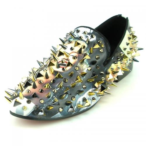 Fiesso Marilyn Gold Suede Leather Loafers With Spikes FI7239.