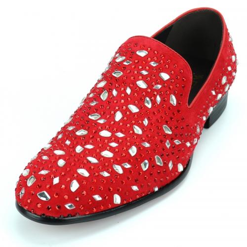 Fiesso Red Suede with Rhinestones Slip On FI7210.