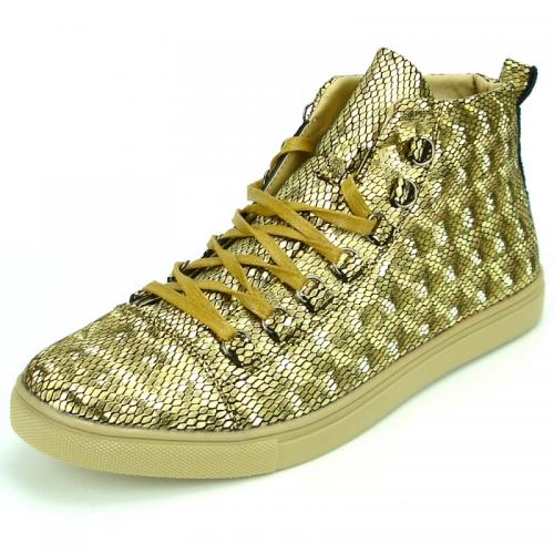 Fiesso Gold PU Leather Casual High Top Sneakers FI2340.