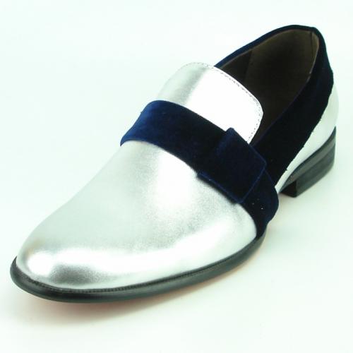 Fiesso Silver Genuine Leather / Black Velvet Band Slip On FI7356.