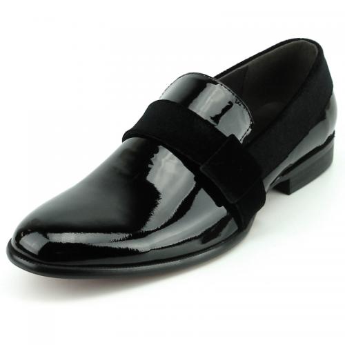 Fiesso Black Genuine Leather Velvet Band Slip On FI7356.