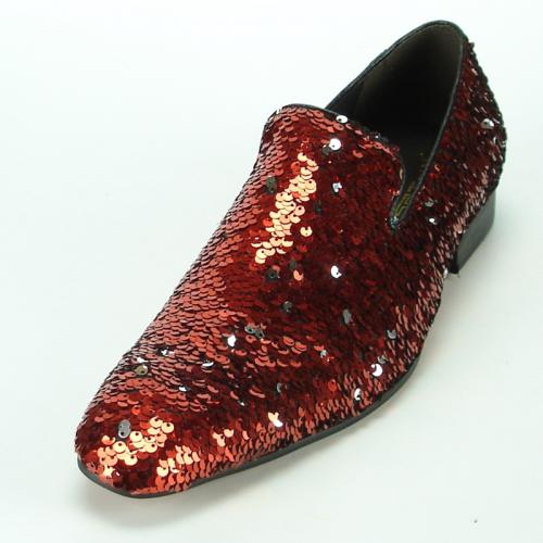 Fiesso Red Sequins Genuine Leather Slip-On Shoes FI7102.