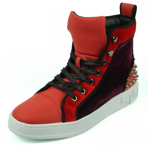 Encore by Fiesso Red Genuine Leather High Top Sneakers with Spikes FI2348.