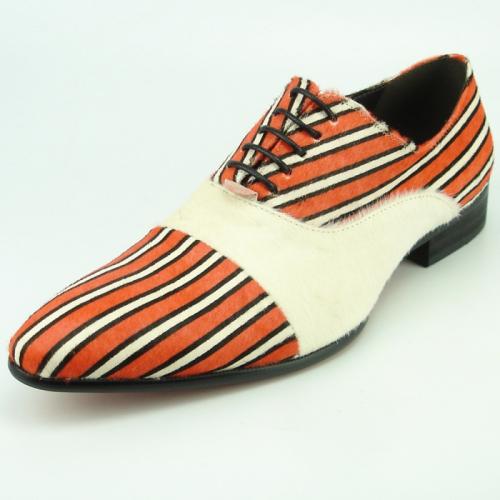 Fiesso Red / Beige Pony Hair Cap-Toe Lace Up Shoes FI7366.