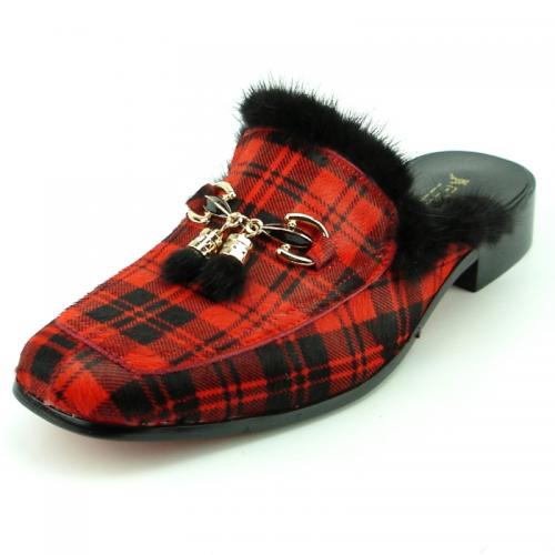 Fiesso Black / Red Pony Hair Mules FI7327.