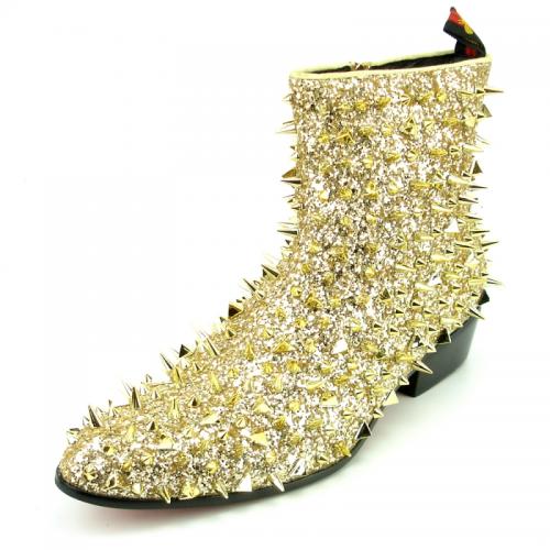 Fiesso Gold Glitter Suede Spikes Ankle Boots FI7316.
