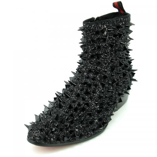 Fiesso Black Glitter Suede Spikes Ankle Boots FI7316.