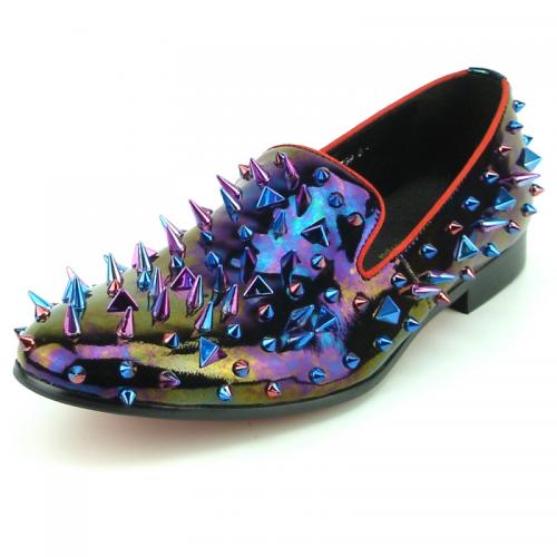 Fiesso Multi Color Genuine Leather With Spikes Slip-On Loafer FI7289.