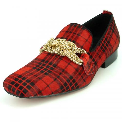 Fiesso Black /  Red Pony Hair Metal Chain Loafer FI7291.