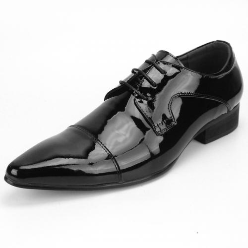 Encore By Fiesso Black Patent Leather Lace-up Cap Toe Shoes FI7286.