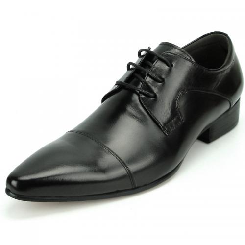 Encore By Fiesso Black Genuine Leather Lace-up Cap Toe Shoes FI7286.