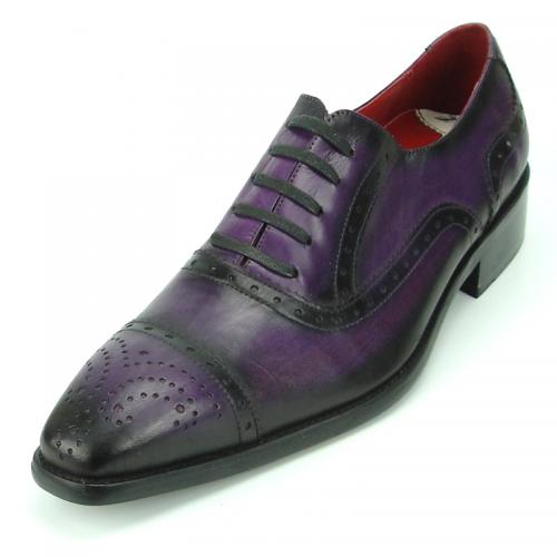 Fiesso Purple Genuine Leather Lace-up Cap Toe Perforated Shoes FI8713.