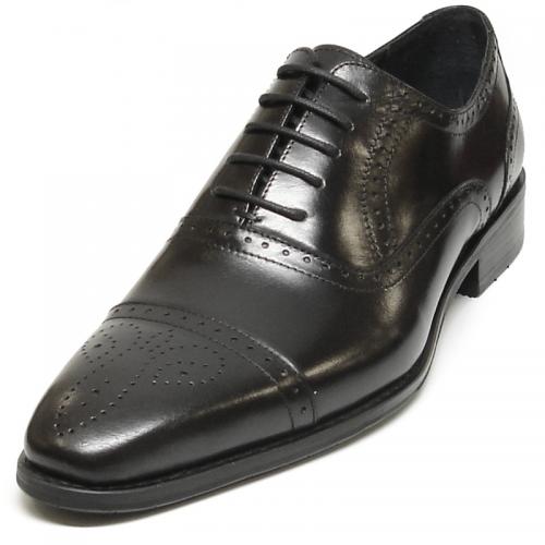 Encore by Fiesso Black Genuine Leather Lace Up Cap Toe Shoes FI3227.