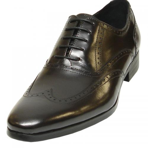 Encore by Fiesso Black Genuine Leather Wing Tip Oxford Lace Up Shoes FI3234 .