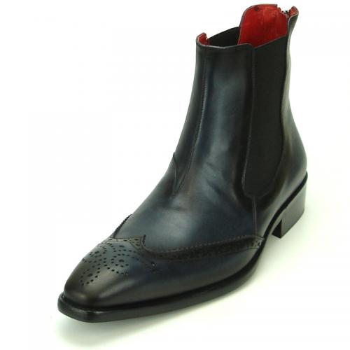 Encore By Fiesso Black Genuine Leather Wing Tip Boot FI8708.
