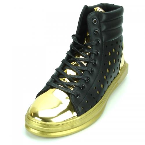 Encore By Fiesso Black / Gold PU Leather High Top Sneakers FI2251.