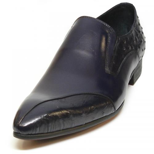 Encore By Fiesso Navy Genuine Leather / Ostrich Print Loafers FI3240.