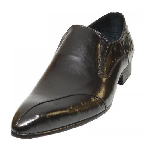 Encore By Fiesso Black Genuine Leather / Ostrich Print Loafers FI3240.