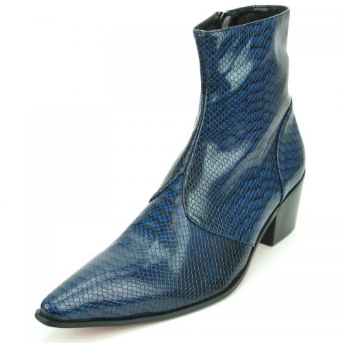 Fiesso Blue PU Leather Snake Print Boot with side Zipper FI7240 .