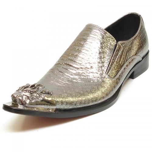 Fiesso Silver Genuine Leather With Metal Lion Tip Loafer Shoes FI6909.