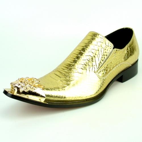Fiesso Gold Genuine Leather With Gold Metal Lion Tip Loafer Shoes FI6909.
