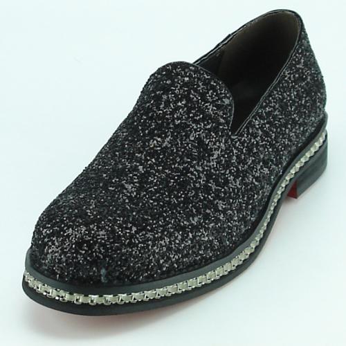 Fiesso Black Genuine Leather Loafers With Silver Sole Bracelet FI7118.