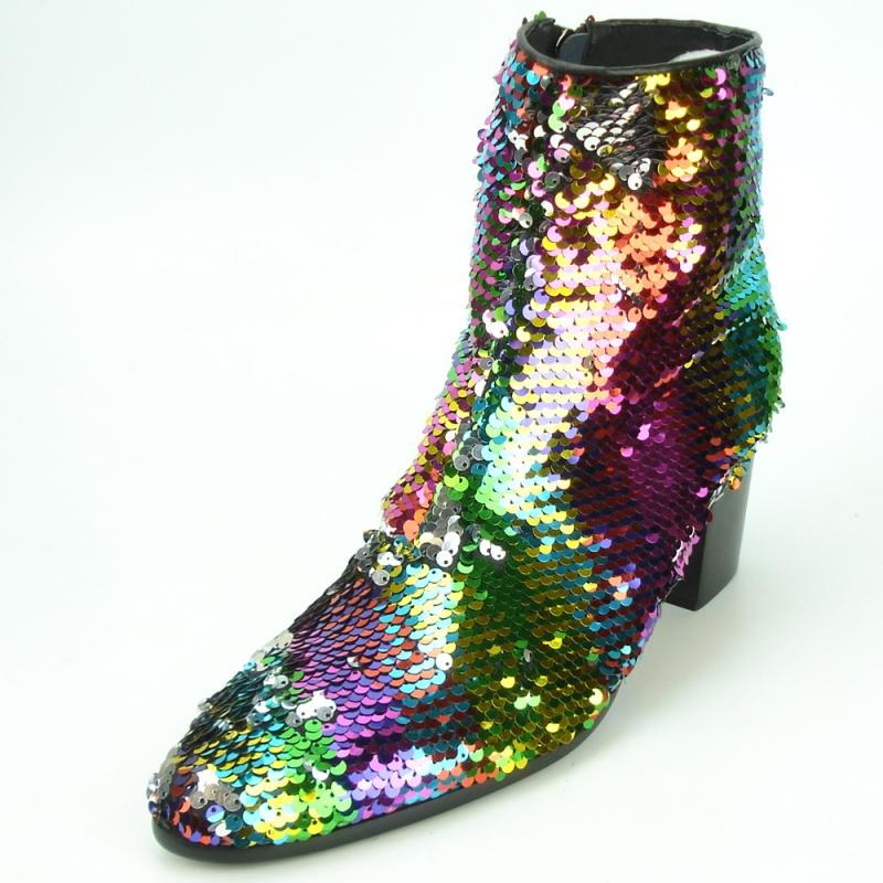 Fiesso Multi Color PU Leather Sequins With Side Zipper Boots FI7238 ...