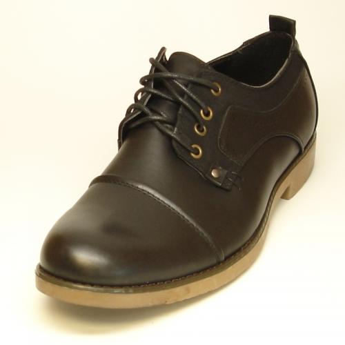 Fiesso Black PU Leather Cap Toe Lace-Up Shoes FI2189.