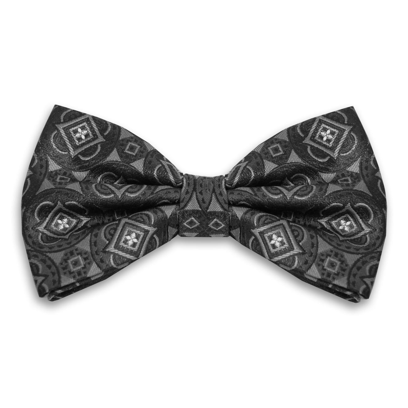 Gianfranco Black / Grey Medallion Design Silk Bow Tie / Hanky Set 3661 ...
