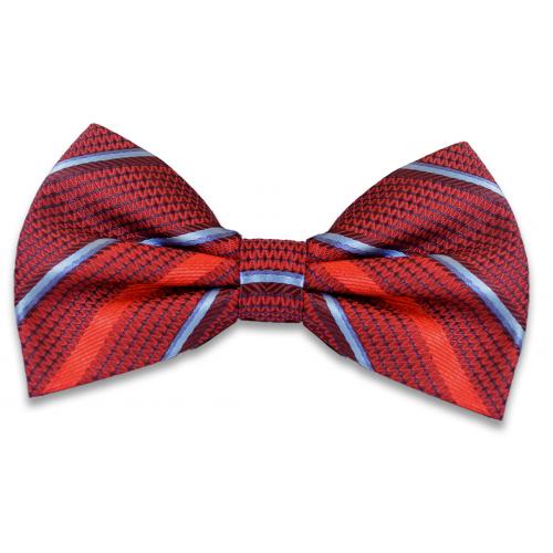 Gianfranco Red / Light Blue / Blue Striped Design Silk Bow Tie / Hanky Set 3656
