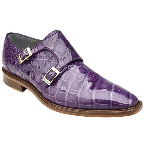 Belvedere "Oscar"  Lavender Genuine All-Over Alligator With Double Monk Strap Loafer Shoes B02.