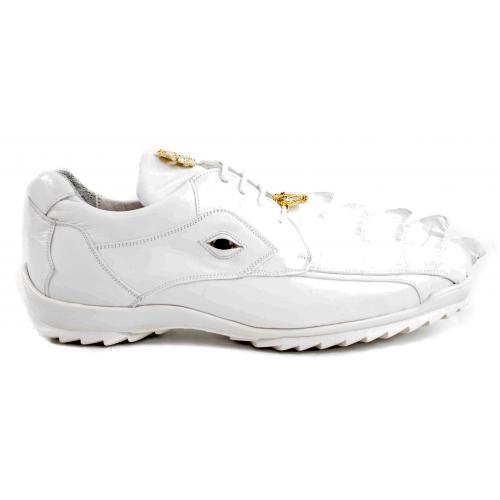 Belvedere "Vasco" White Genuine Hornback Crocodile / Soft Calf Casual Sneakers with Eyes 336122.