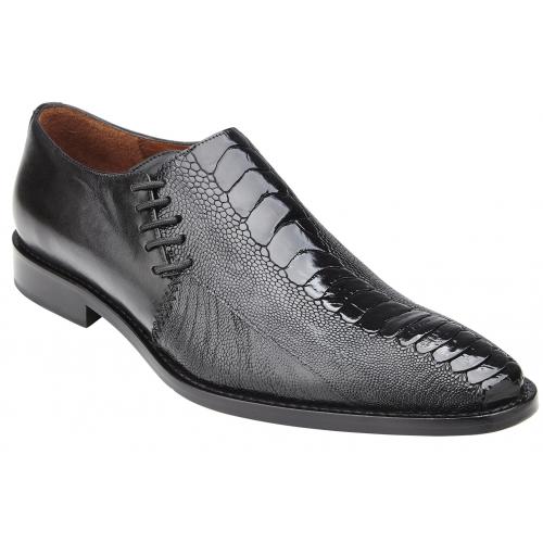 Belvedere "Savana" Black Genuine Ostrich / Italian Calf Slip On Shoes 3B7.